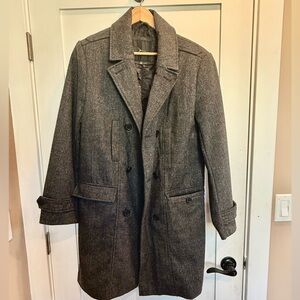 Men's Marc Anthony charcoal plaid wool blend double-breasted long coat